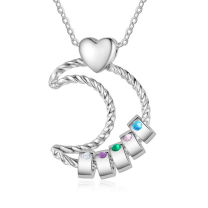 5 Names - Personalized Moon Pendant Necklace Custom Birthstones & Names Necklace Gift for Her | Jessemade