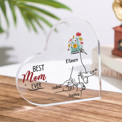 Personalized Heart Shaped Acrylic Plaque Family Tree Gift for Mom - with 1-12 names & 2 text & 2 colors