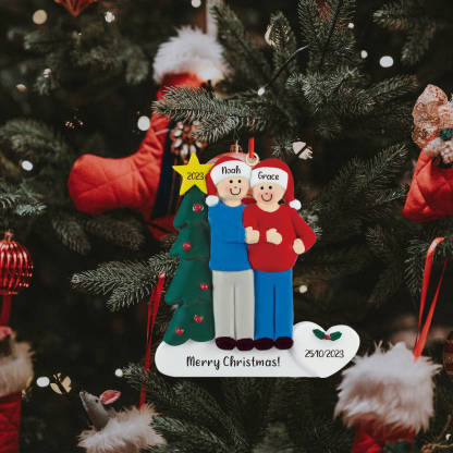 2 Names-Personalized Family Wooden Christmas Xmas Tree Decoration Ornament-Custom 2 Names And Dates Hanging Ornament Gifts For Family