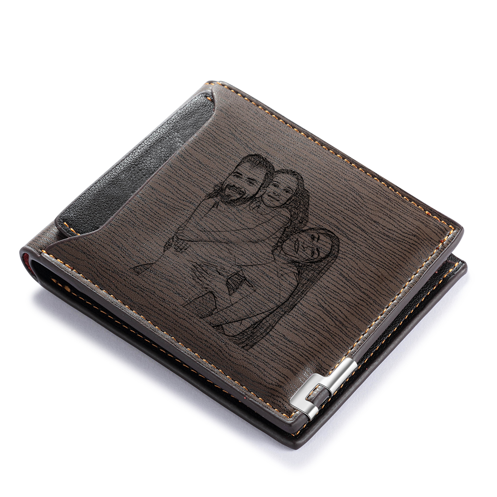 Personalized Photo Leather Men's Wallet With Card Slot Engraved Text With Gift Box For Him