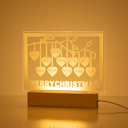 Personalized Family Tree Night Light LED Sign Engraved 11 Names Plaque USB Power Lamp