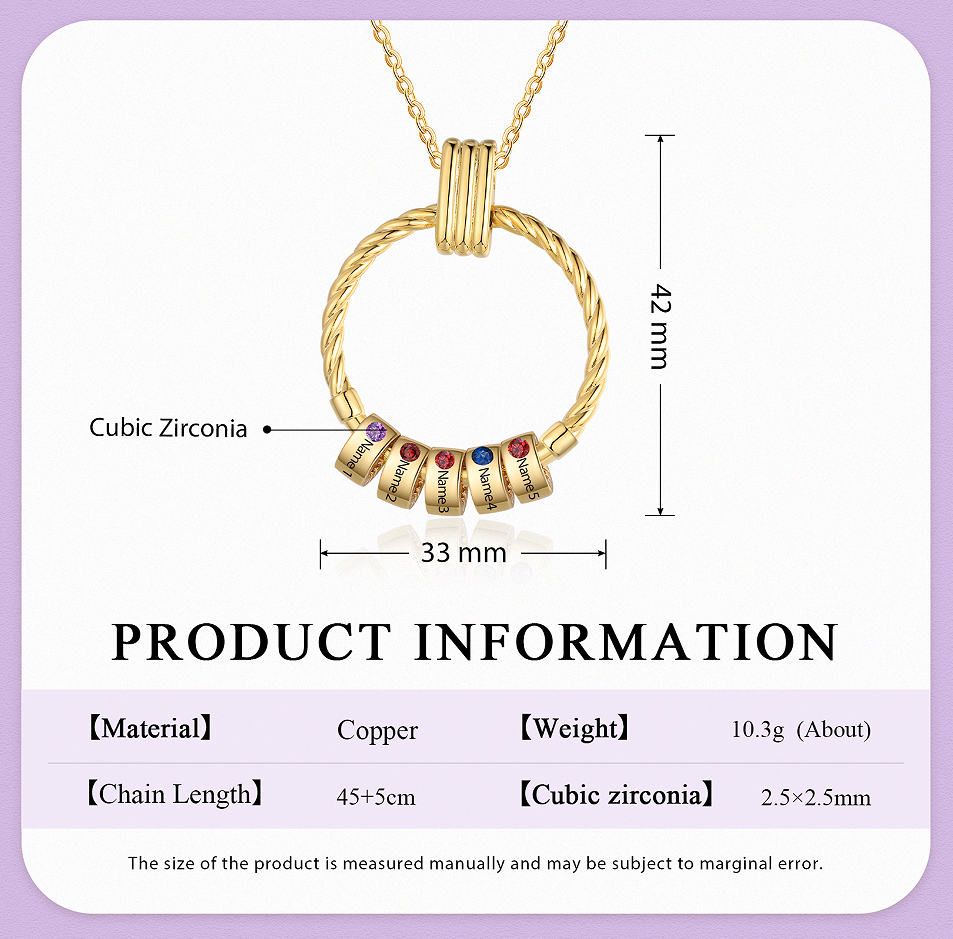 5 Names - Personalized Round Pendant Necklace Customized Name Gift for Her