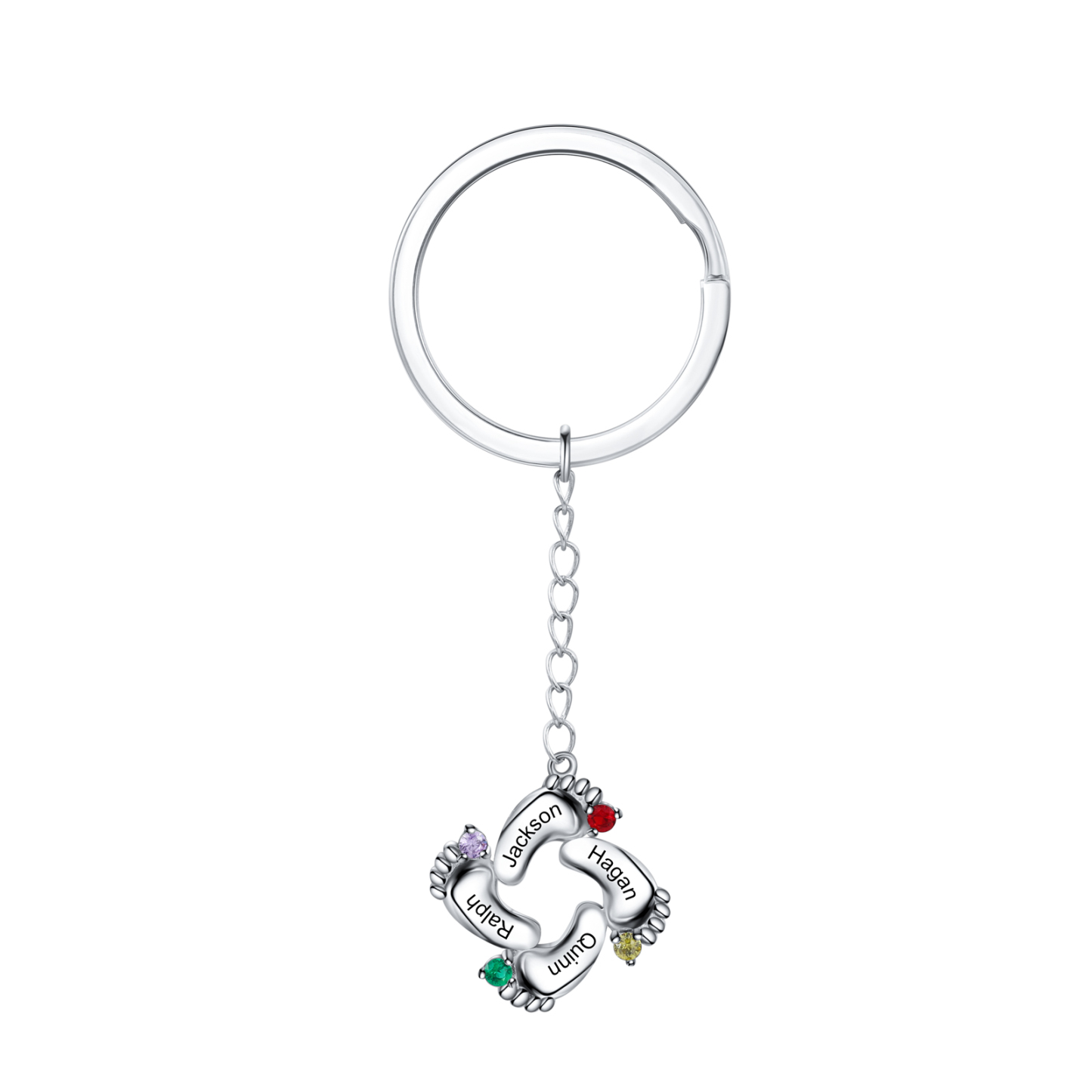Baby Foot 925 Sterling Silver 4 Birthstones Keychain