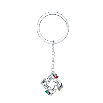 Baby Foot 925 Sterling Silver 4 Birthstones Keychain