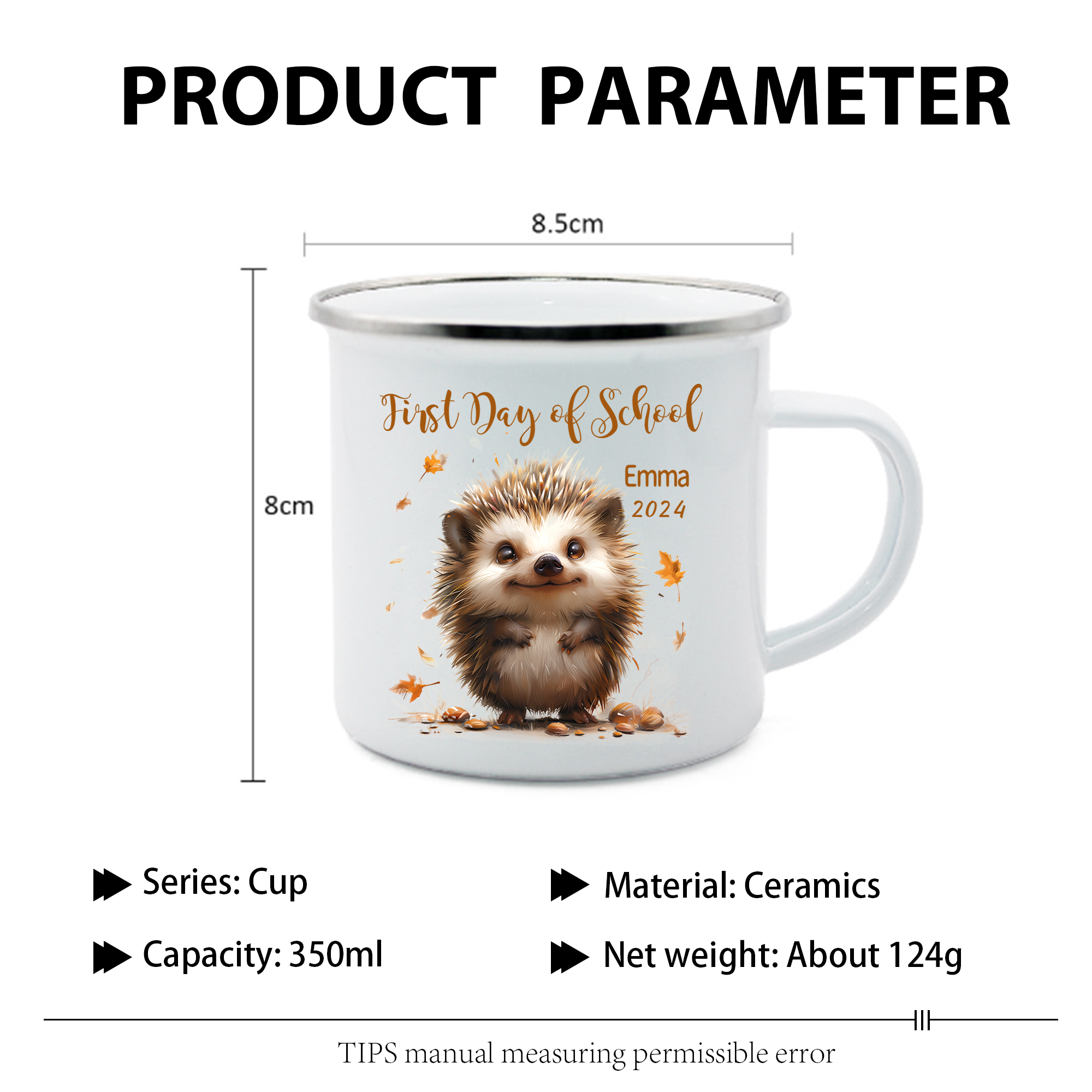 Personalized Name And Date Mug Cute Hedgehog Mug Back To School Gift For Kids