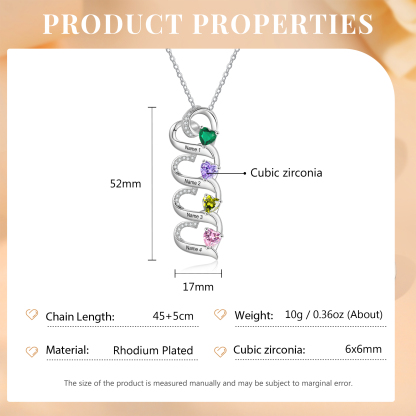4 Names-Personalized Hearts Necklace Custom Birthstone Necklace Engraved Names Special Gifts for Her