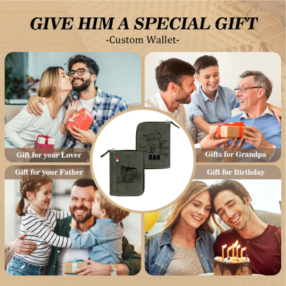 7 Names - Personalized Photo Text Custom Leather Men's Wallet Custom Name Zipper Wallet for Dad