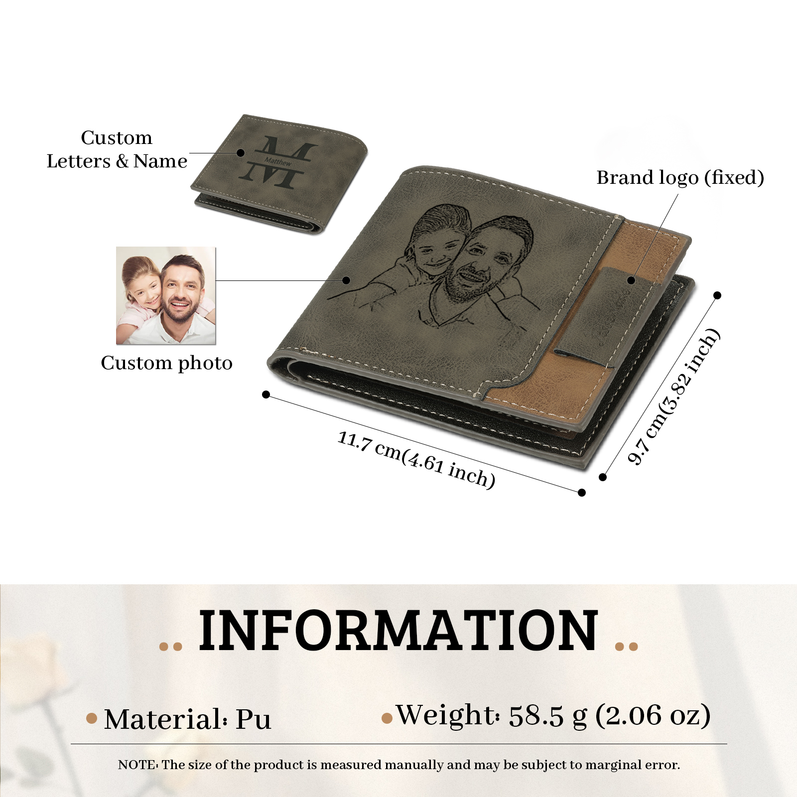 Photo Personalized Leather Wallet Gift Box Set with Keychain Customizable Letter Name Wallet Gift for Him