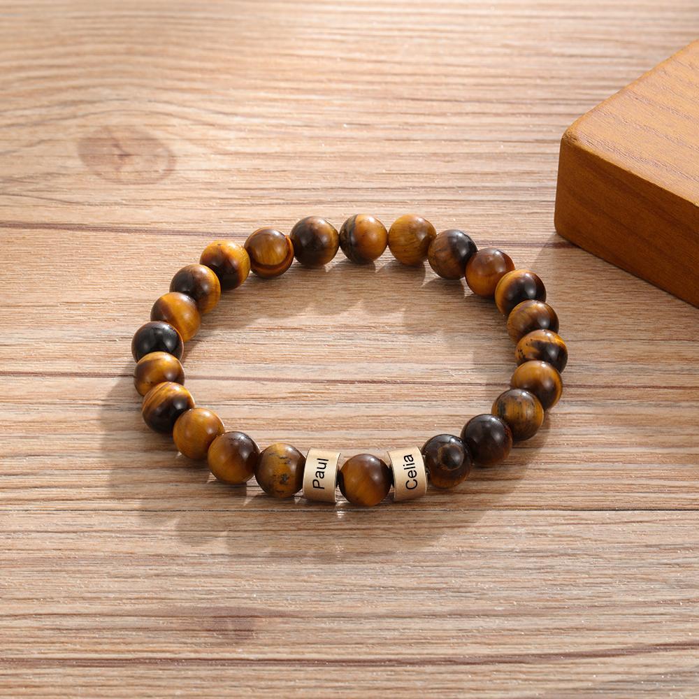 Customized 1 name Brown Tiger Eye Men's Bracelet Gift For Him