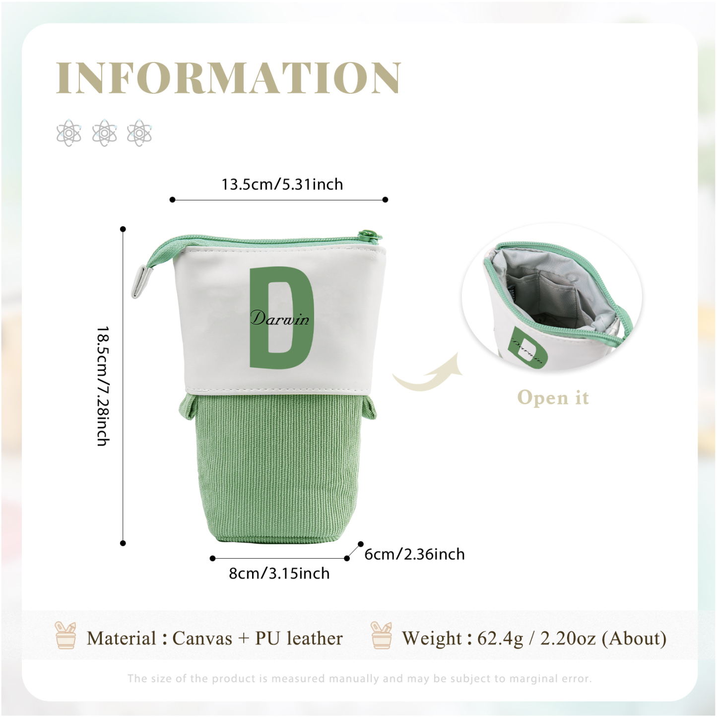 Personalized 1 Letter and 3 Names Gift Set Custom Green Backpack and Pencil Case and Ruler Gift Set Back to School Gift for Daughter