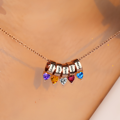 5 Names - Personalized Link Pendant Necklace with Customized Name and Birthstone Gift for Her