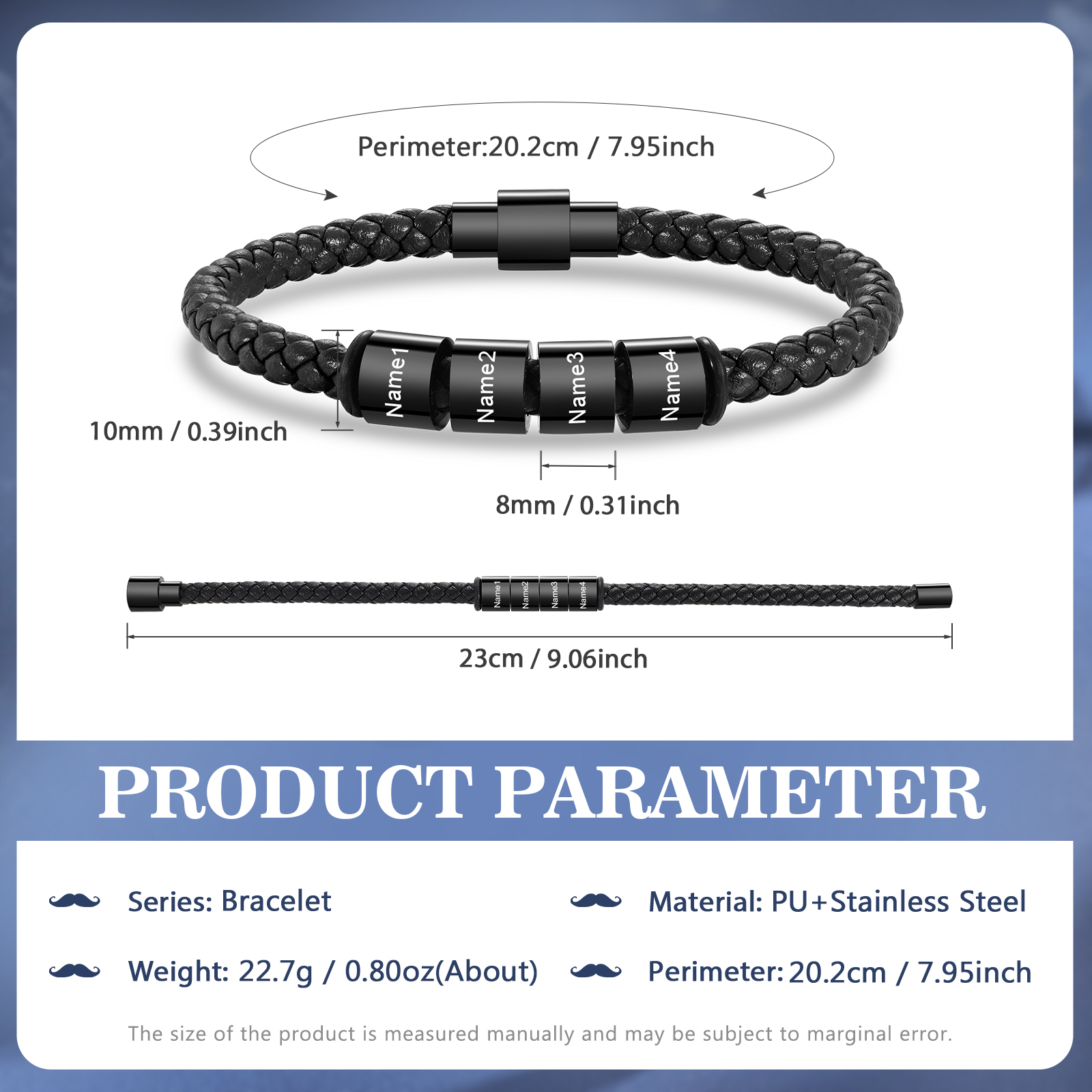 Personalized Men's Bead Bracelet with Custom 4 Names Personalized Gift for Him | Jessmade 