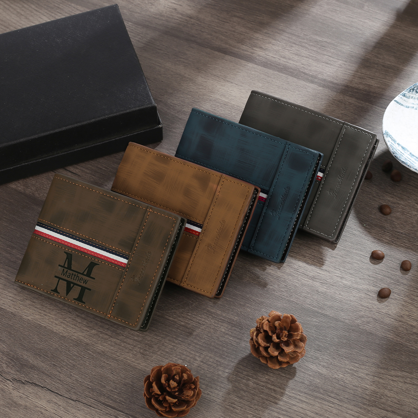 Personalized Name Leather Men's Wallet With Card Slot Engraved Name & Letter & Photo Christmas Gift For Him | Jessemade