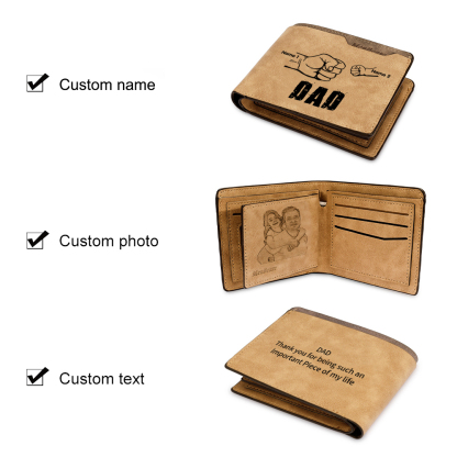 2 Names - Personalized Leather Men's Wallet Custom Photo Fist Fold Wallet With Gift Boxfor Dad