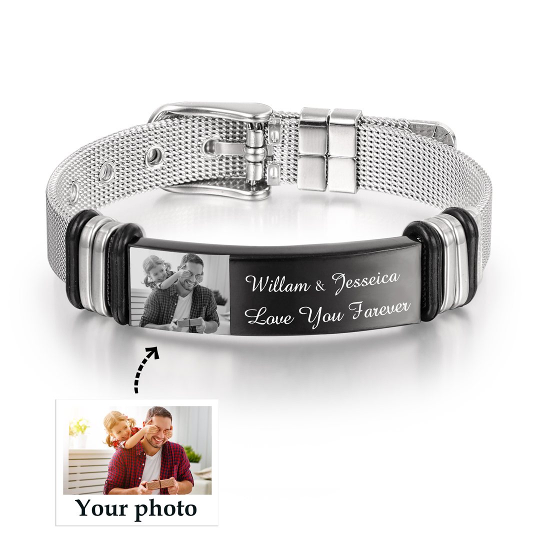 To My Man Personalized Men's Photo Bracelet Custom Photo ID Bar Watchband Bangle Gifts For Men | Jessemade