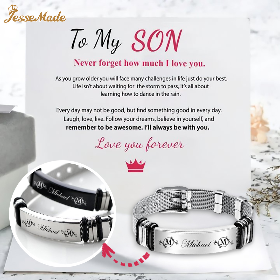 Personalized Men's Name Bracelet Custom Name Letter Watchband Initial ID Bar Bangle Gifts For him