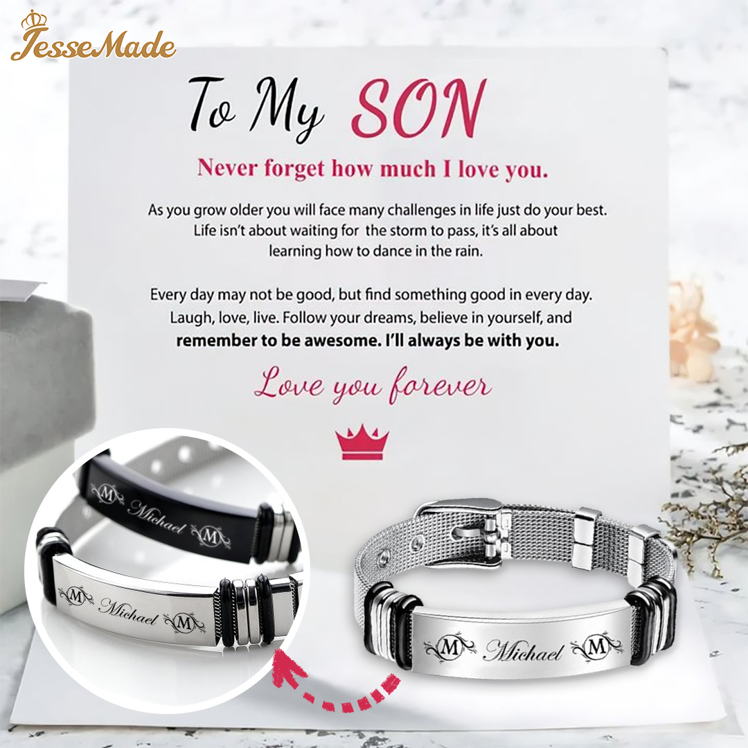 Personalized Men's Name Bracelet Custom Name Letter Watchband Initial ID Bar Bangle Gifts For him