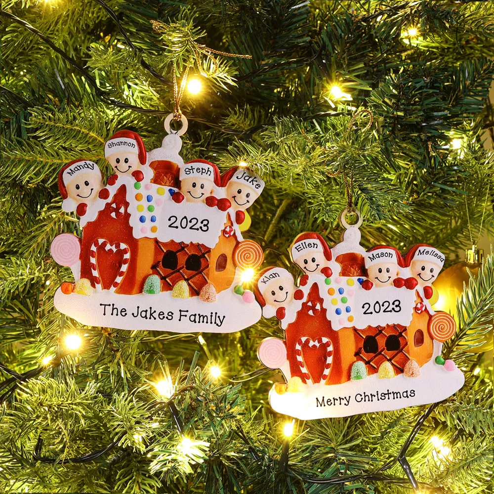 Cookie House Christmas Ornament Custom 3 Names Hanging Ornament Gifts For Family