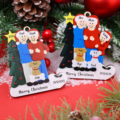 3 Names-Personalized Family Wooden Christmas Xmas Tree Decoration Ornament-Custom 3 Names And Dates Hanging Ornament Gifts For Family