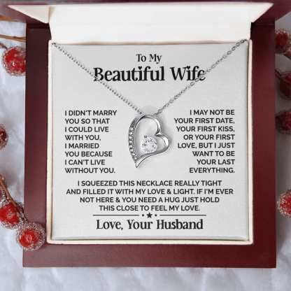 Heart Necklace with "To My Beautiful Wife" Message - Available in Standard and Luxury Box Options, Valentine’s Day Gifts for Wife | Jessemade
