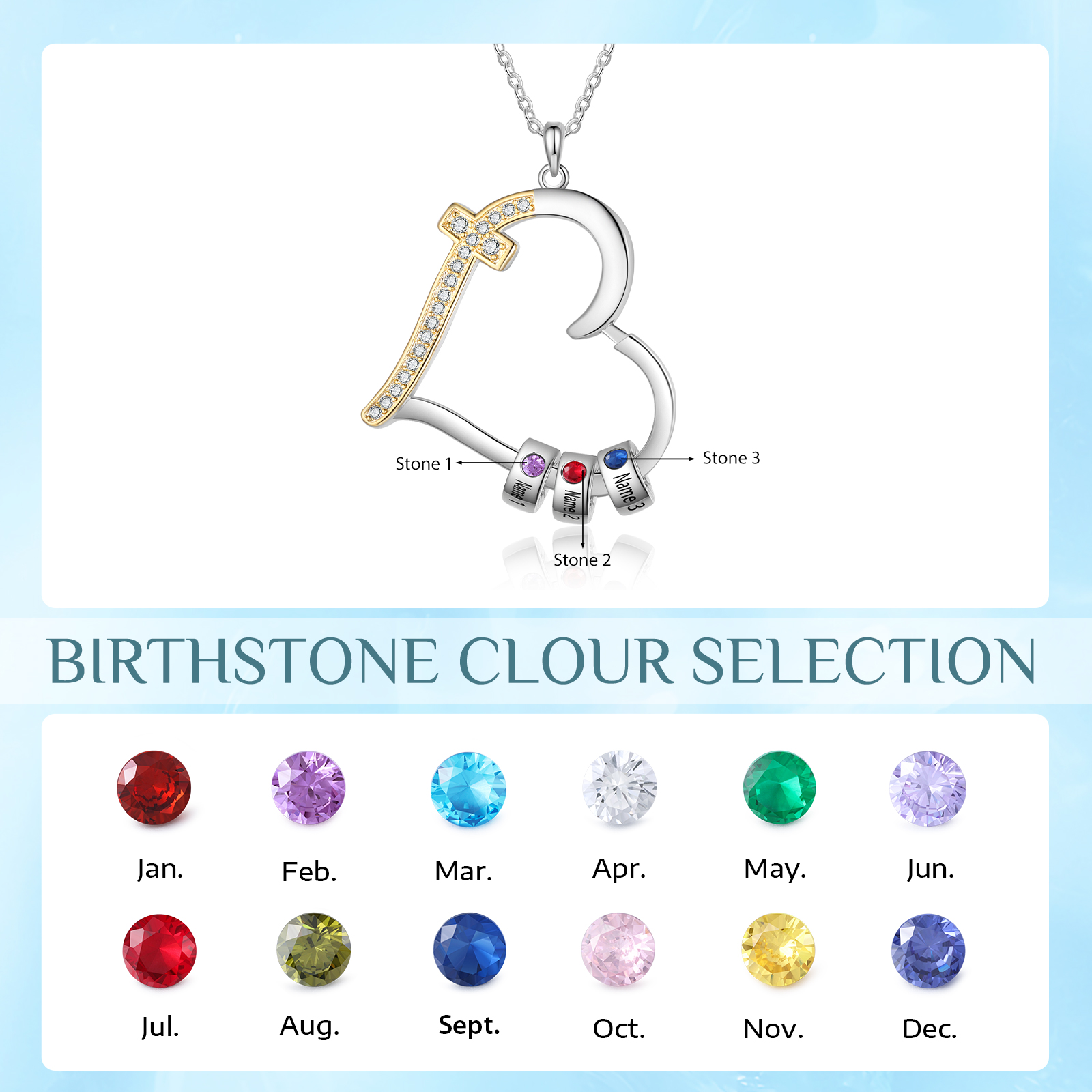 2-5 Names Personalized Customized Names and Birthstone Necklace Love Necklace Gift for Her