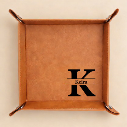 Personalized faux leather valet tray with name and initial, special gift for men, everyday desk organizer, birthday gift for him or her | Jessemade