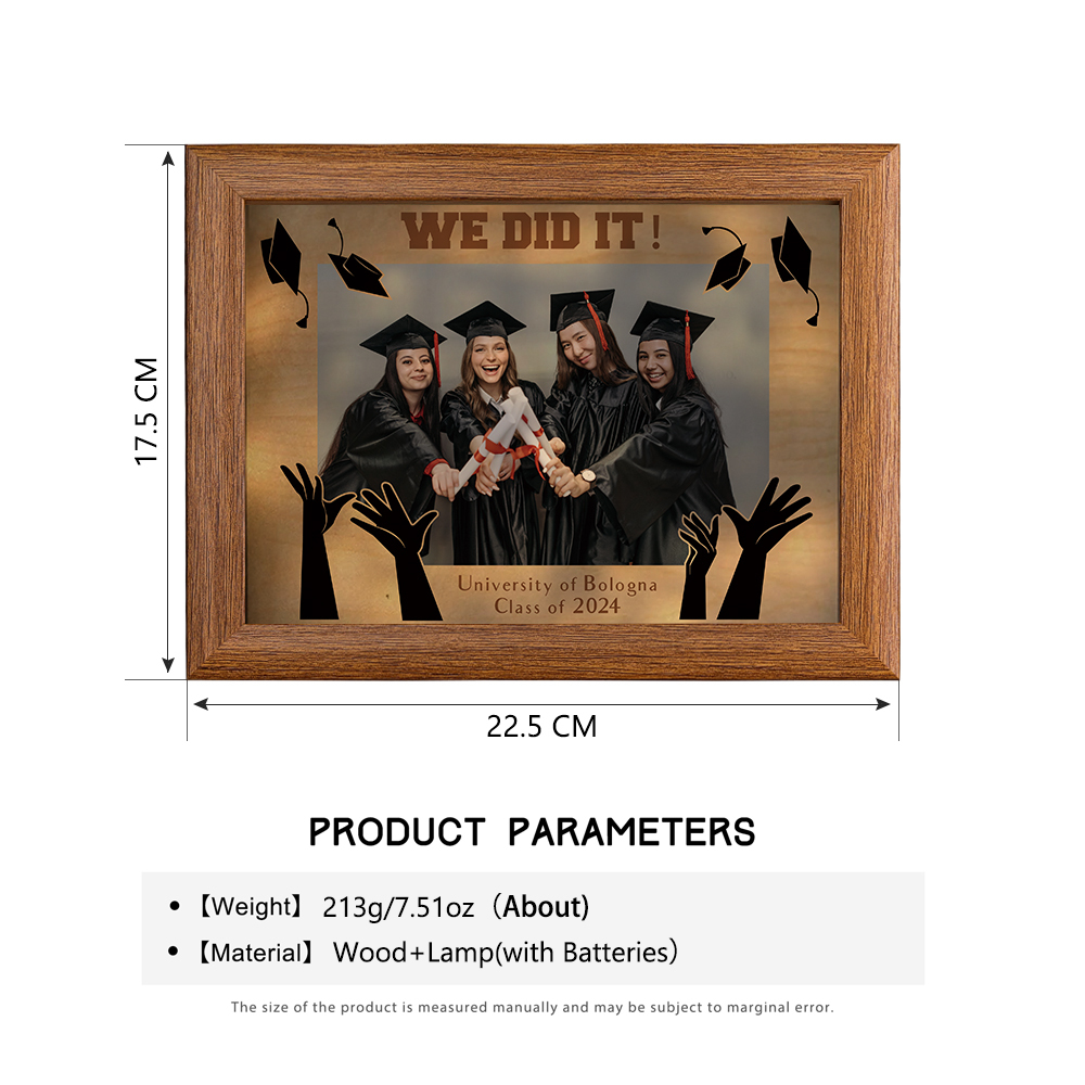 2024 Graduation Gift - Personalized Year & Photo & Text Wood Frame Night Light LED Night Light Gift for Her/Him