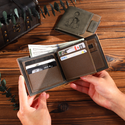 5 Names - Personalized Photo Custom Leather Men's Folding Wallet as a Father's Day Gift for Dad