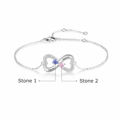 Personalized Bracelet With 2 Heart Birthstones Engraved Names Bracelet Gift For Women