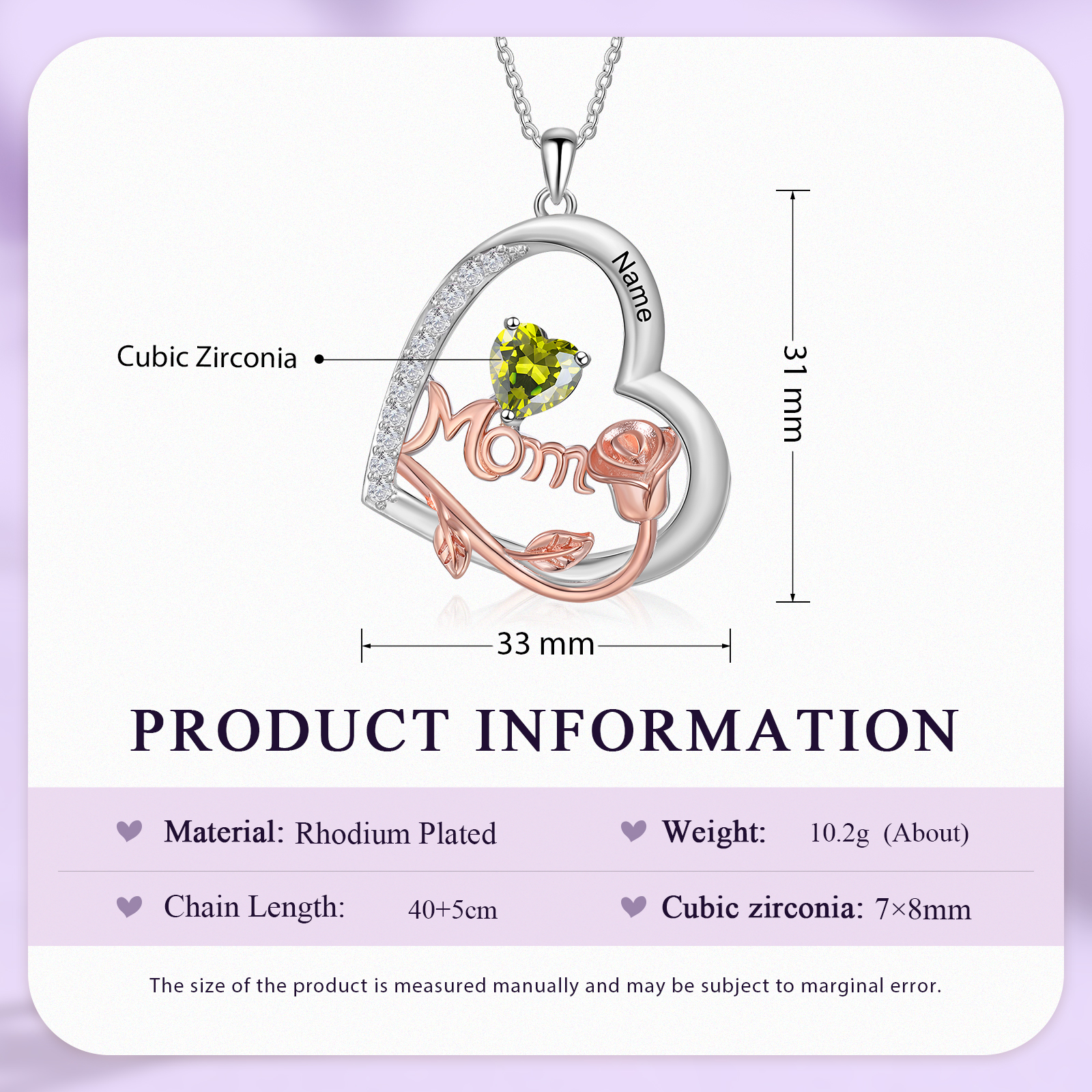 1 Name-Personalized Hearts Necklace Custom Birthstone Necklace Gifts for Mom