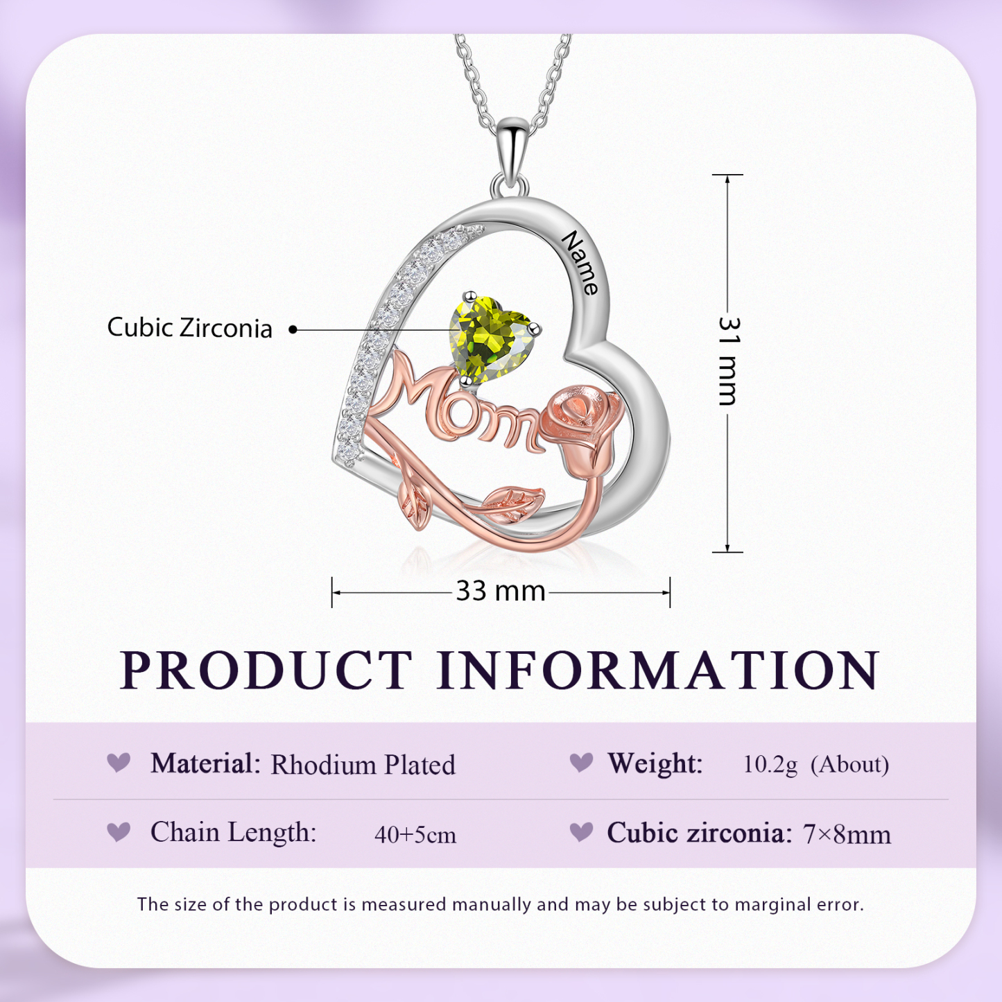 1 Name-Personalized Hearts Necklace Custom Birthstone Necklace Gifts for Mom