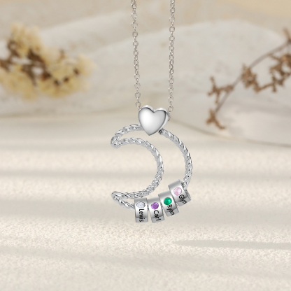 4 Names - Personalized Moon Pendant Necklace Custom Birthstones & Names Necklace Gift for Her | Jessemade