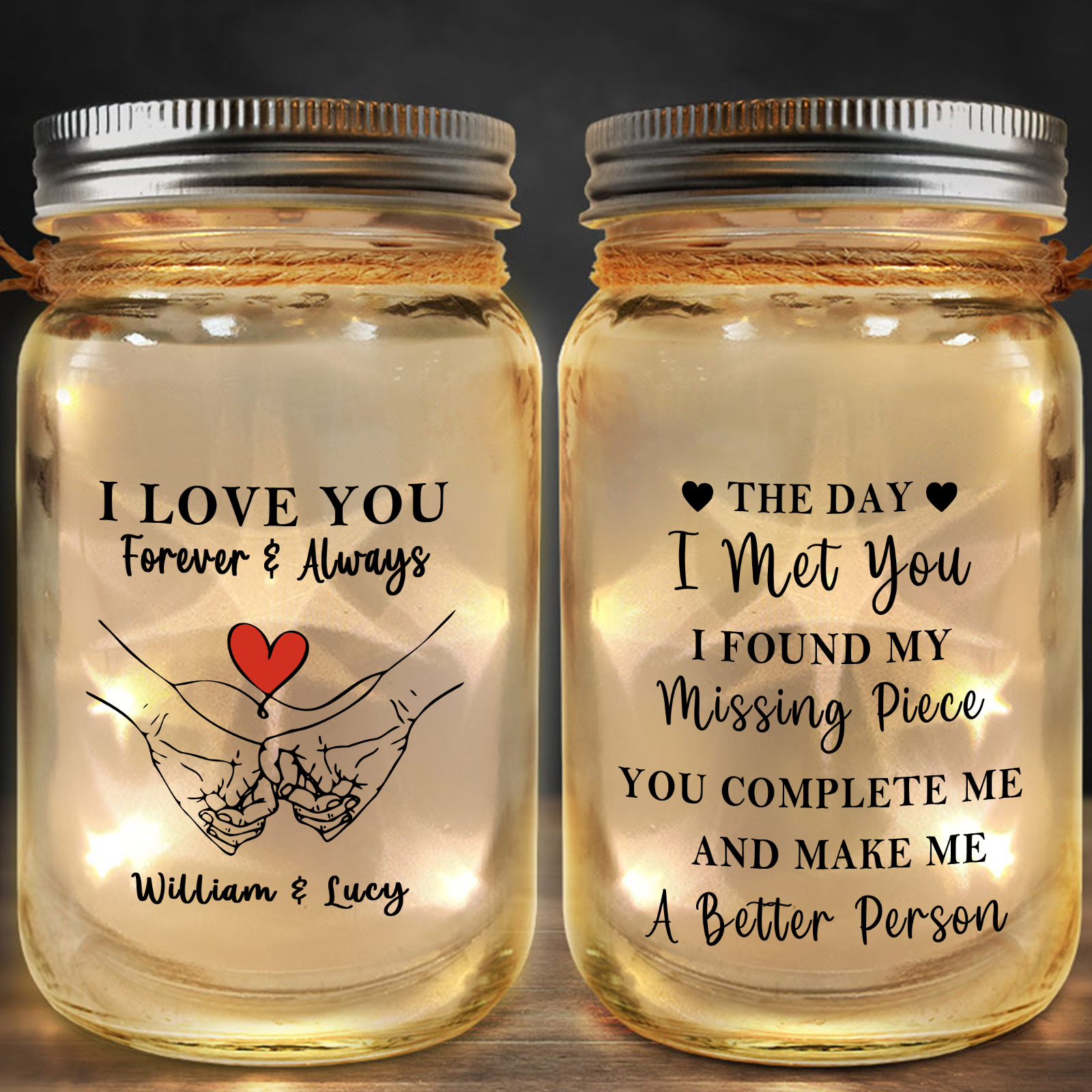 Personalized Solar Mason Jar Light for Couple