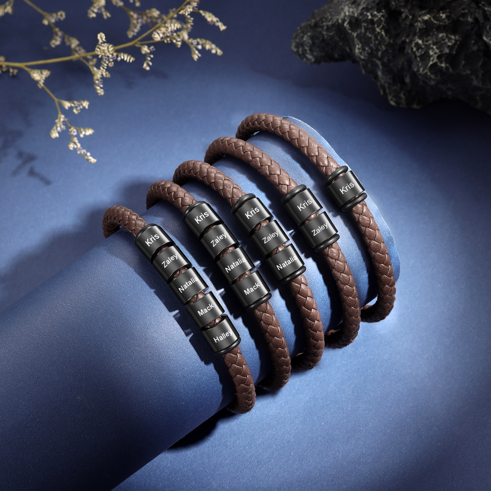 Personalized Men's Bead Bracelet with Custom 4 Names Personalized Gift for Him | Jessmade 