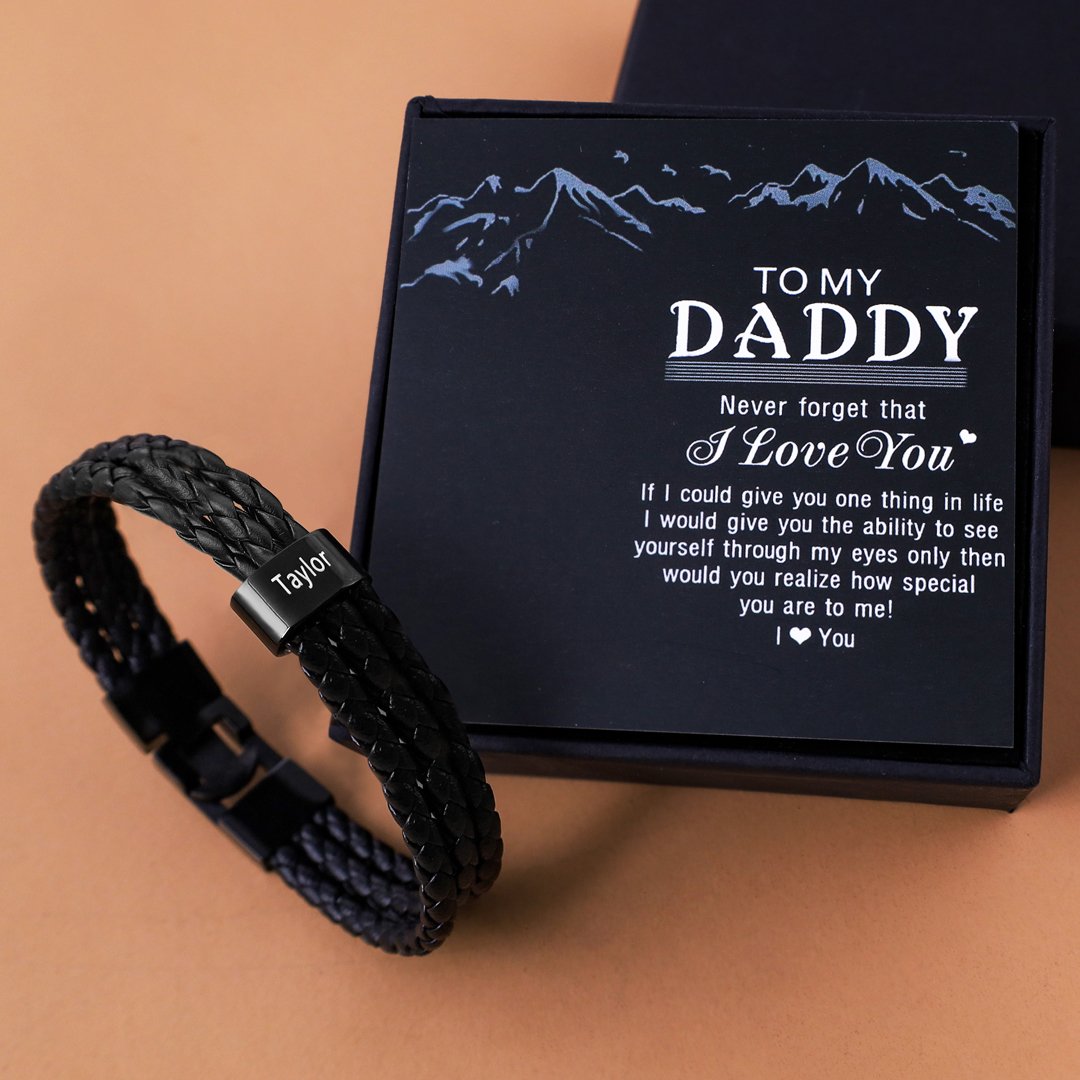 Personalized Braided Leather Bracelet Engraved 1 Name Men's Bracelet Gifts For Him