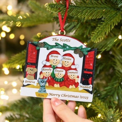 7 Names-Personalized Family Wooden Christmas Xmas Tree Decoration Ornament-Custom 7 Names Hanging Ornament  with Dog and Cat Gifts For Family