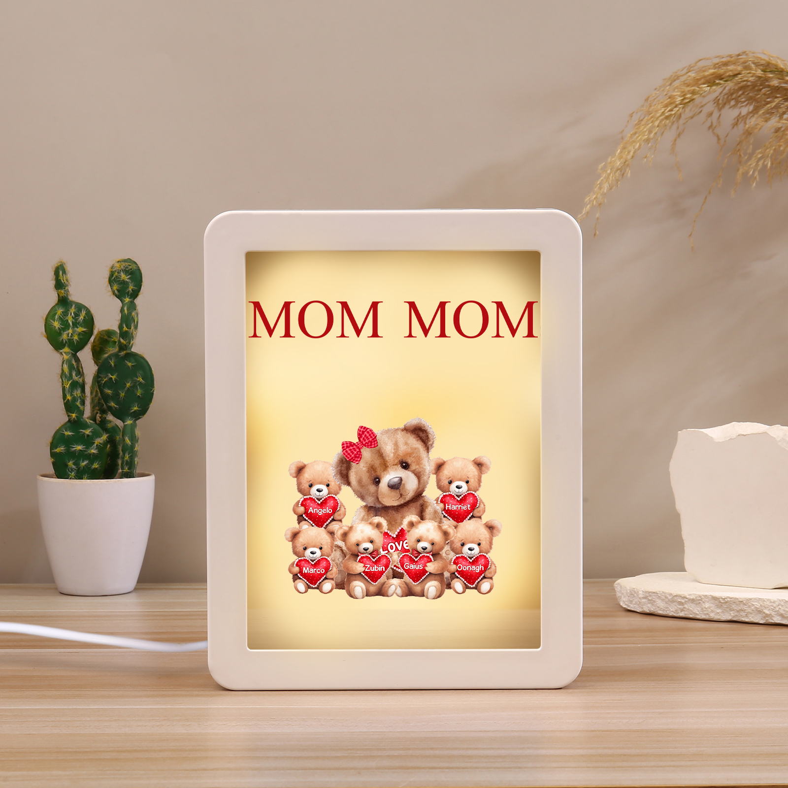 6 Names - Personalized Mum Home Bear Style Custom Text LED Night Light Gift for Mum