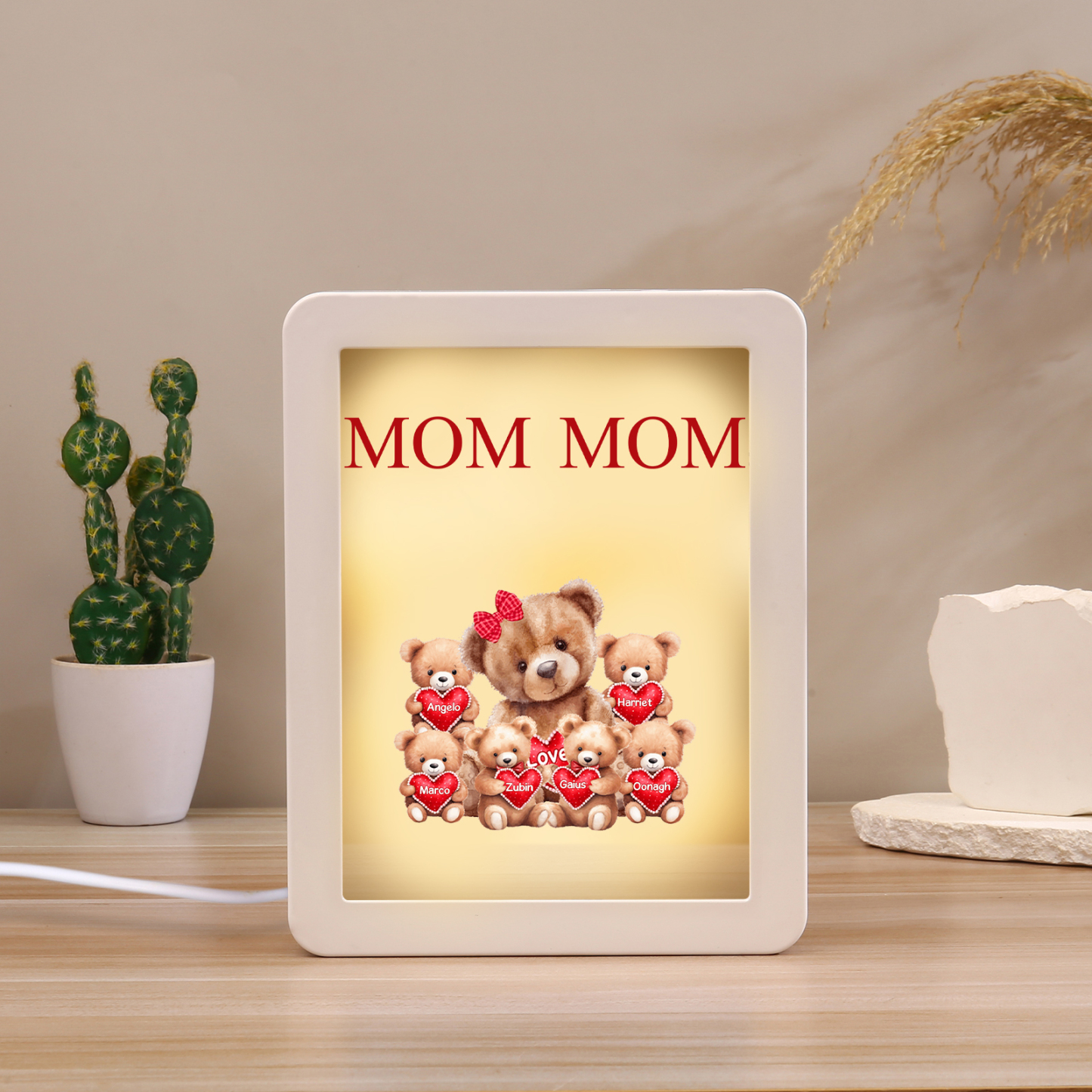 6 Names - Personalized Mum Home Bear Style Custom Text LED Night Light Gift for Mum