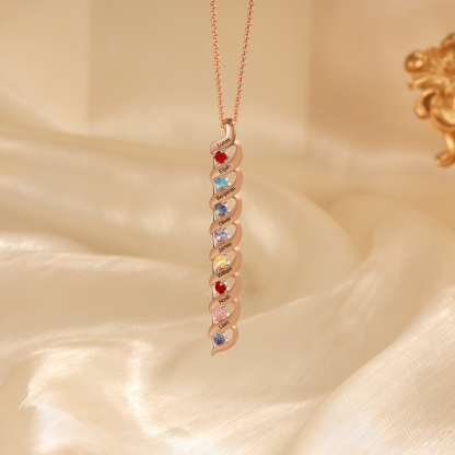 8 Names-Personalized Birthstones Necklace Set With Rose Gift Box-Custom Cascading Pendant Necklace Engraving 8 Names Gifts for Her