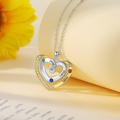 3 Names - Personalized Heart Necklace with Customized Names and Birthstone, A Perfect and Exquisite Gift for Her