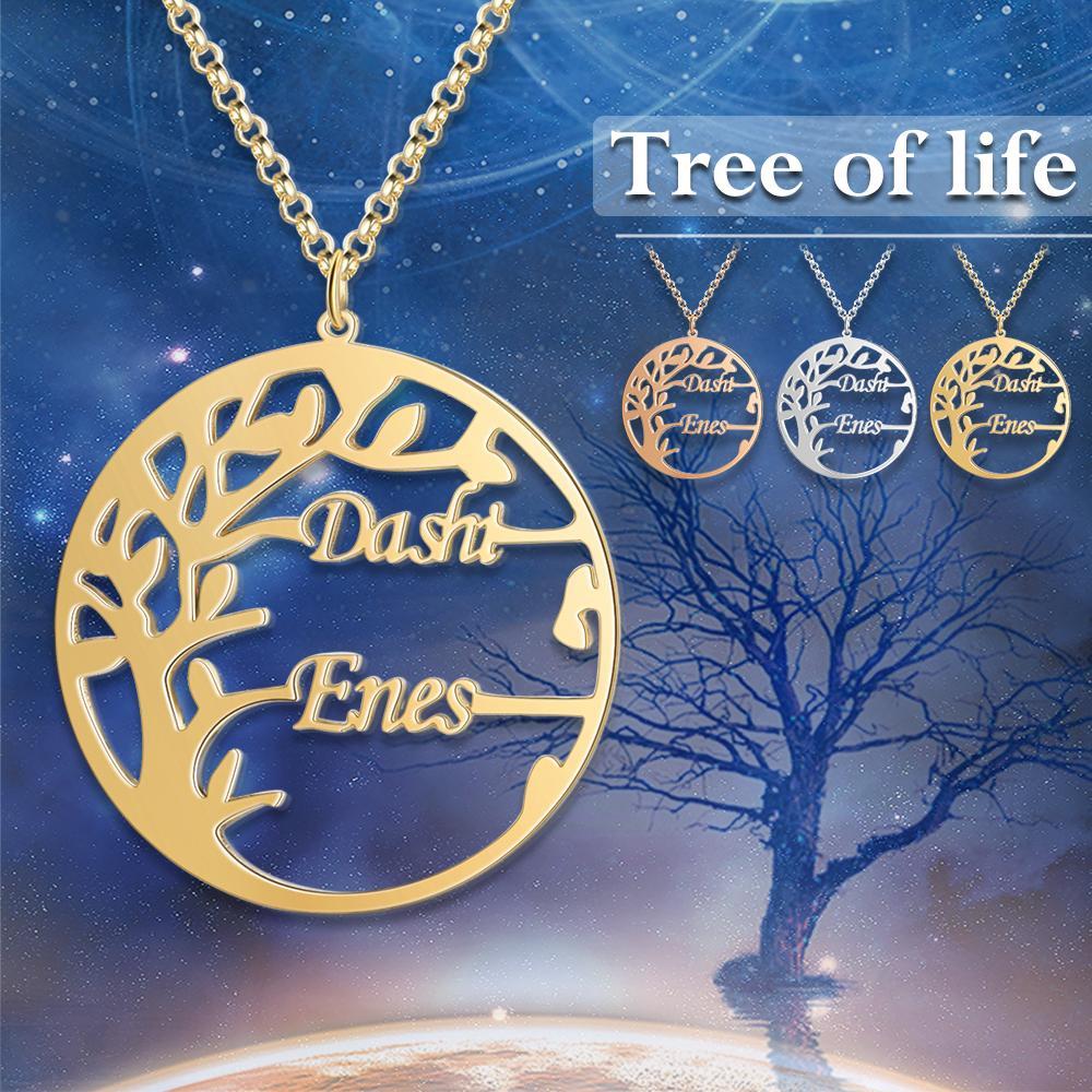 Family Tree Custom 2 Names Sterling Silver Tree Of Life Necklace