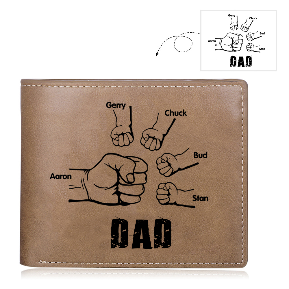 5 Names - Personalized Fist Style Leather Men's Wallet Custom Photo Wallet for Dad