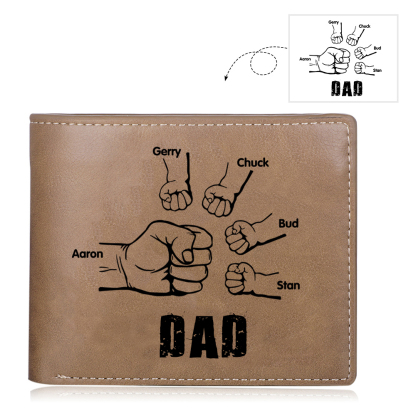 5 Names - Personalized Fist Style Leather Men's Wallet Custom Photo Wallet for Dad