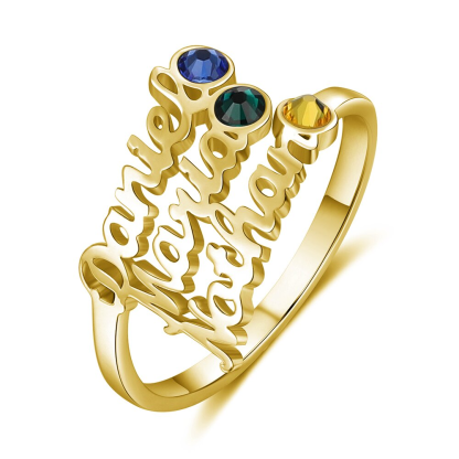 Personalized Birthstone Ring Custom 3 Names Ring Best Gift For Women