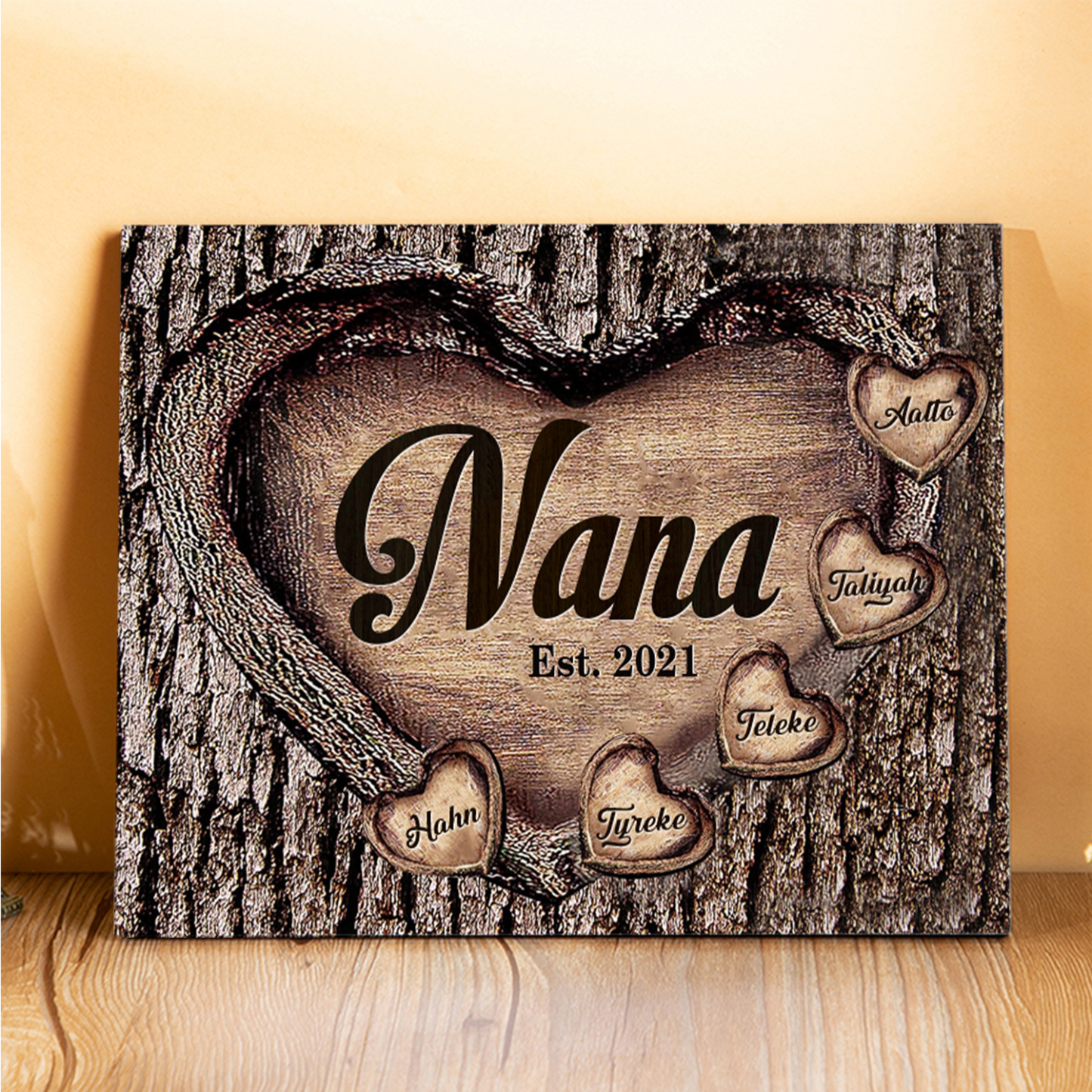 5 Names-Personalized Nana Wooden Ornament Custom Text And Date Home Decoration for Family