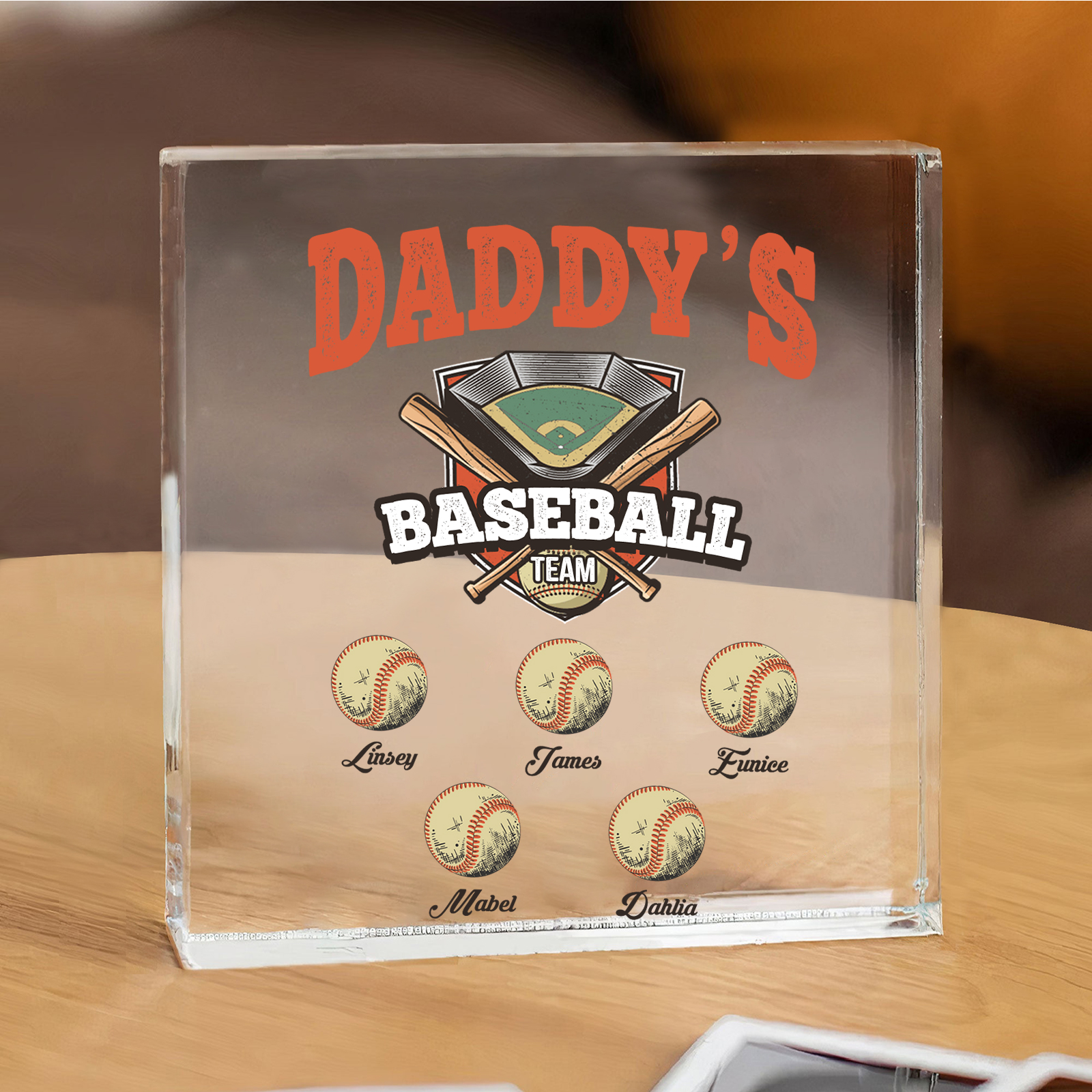 5 Names - Personalized Baseball Acrylic Keepsake Customized Name Acrylic Plaque Decoration Father's Day Gift for Dad