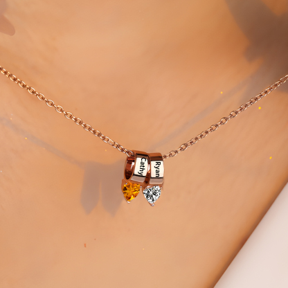 2 Names - Personalized Link Pendant Necklace with Customized Name and Birthstone Gift for Her