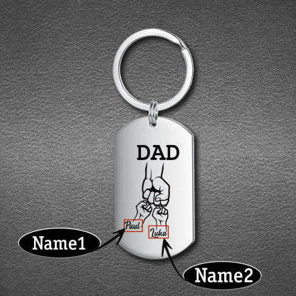 2 Names - Customized Dad Fist Keychain Set l Gift Box with Gift Card for Dad