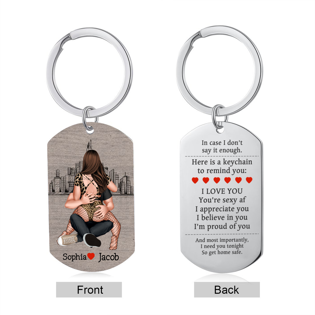 Personalized Couple Keychain Custom 2 Names Keyring "Get Home Safe" Stainless Steel Keychain