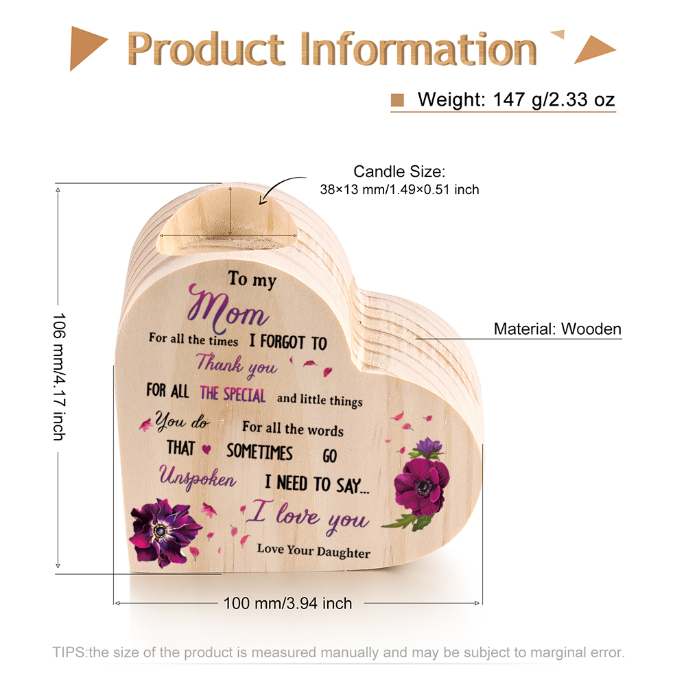 Mothers Gifts Mothers Gifts To My Mom Wooden Heart Candle Holder "I need to say I love you"